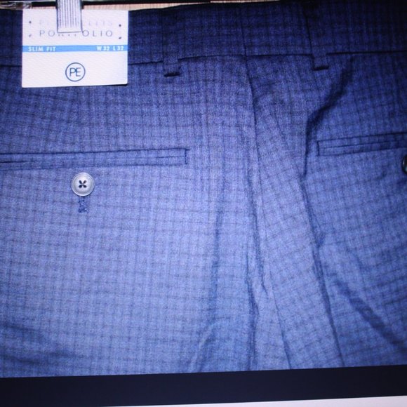 Perry Ellis Portfolio Blue Check 32X32 Slim Fit Dress Slacks - Picture 4 of 4